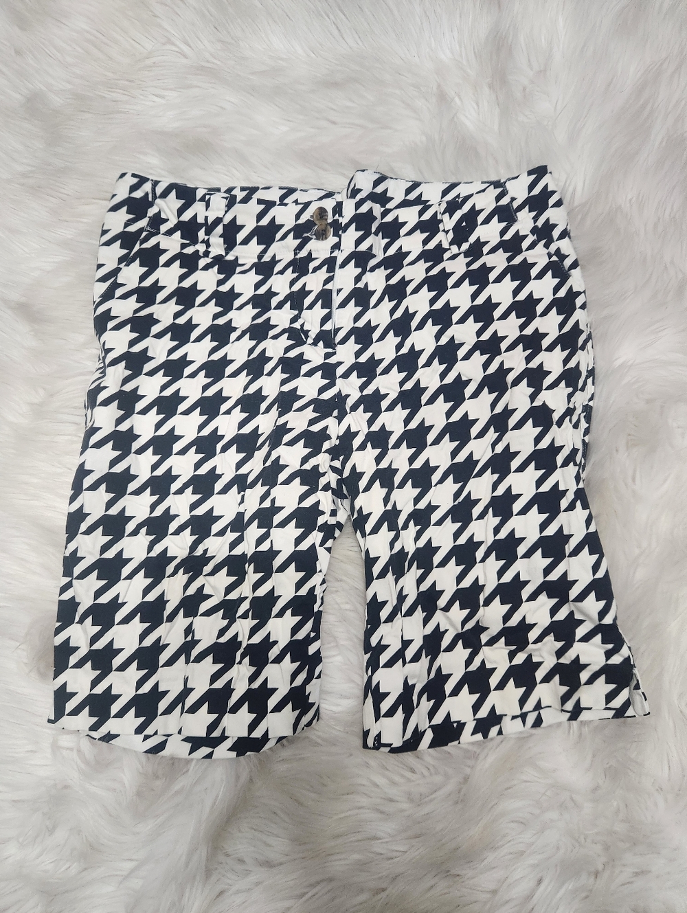 Loudmouth Golf Shorts Women's 8 Black White Houndstooth Cotton 9.5" Inseam Retro